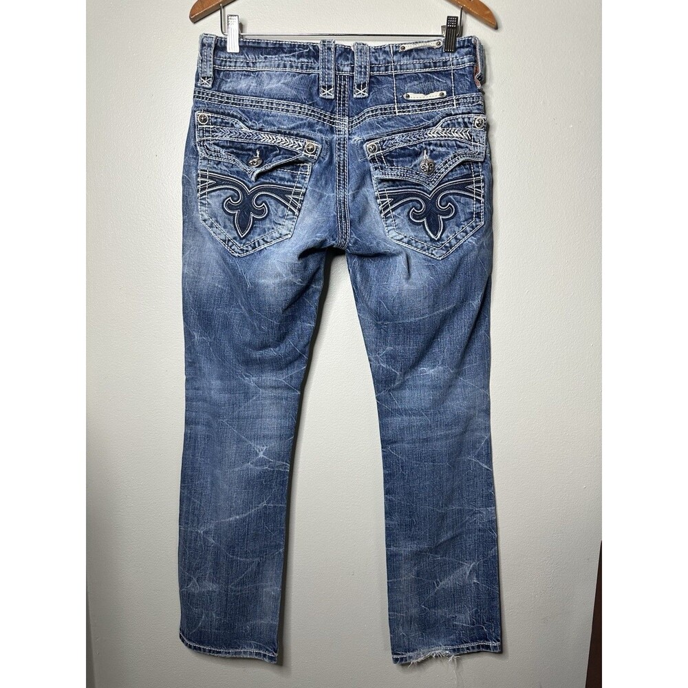 Y2K Rock Revival Embroidered Pocket Jeans 30x32 Ethan Slim Straight Distressed